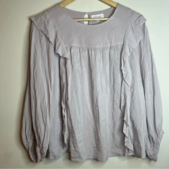 ANTHRO VELVET By Graham & Spencer Ruffle Balletcore Long Sleeve Blouse - Picture 1 of 6